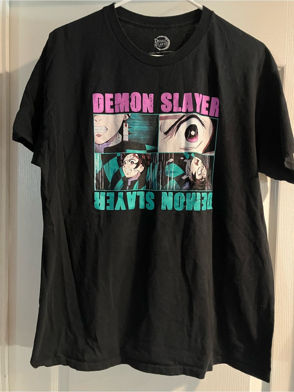 Demon Slayer Large Black Short-Sleeve Graphic Tee - Anime Panel Print